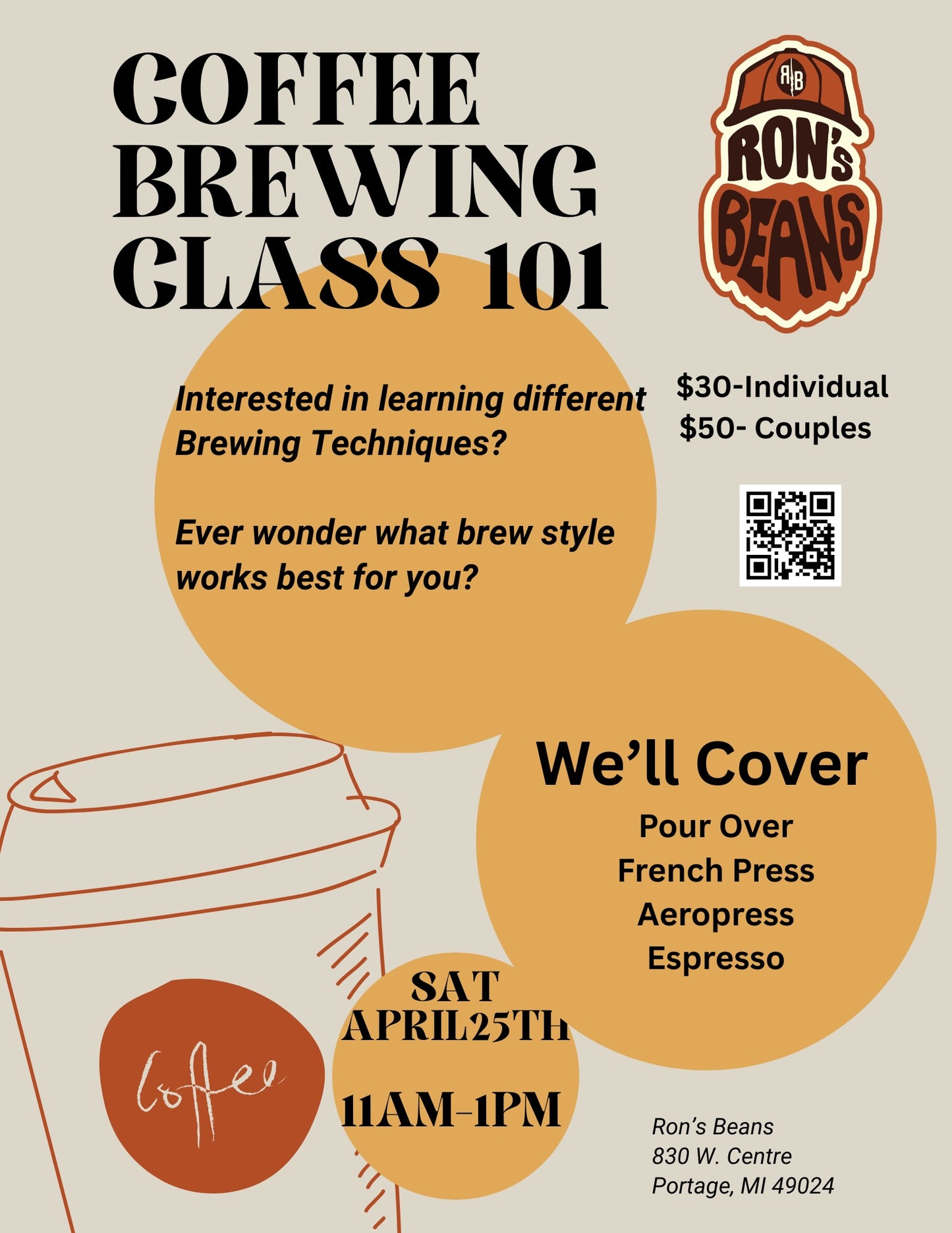 Coffee Brewing Class 101 - April 25th - Ron's Beans Store